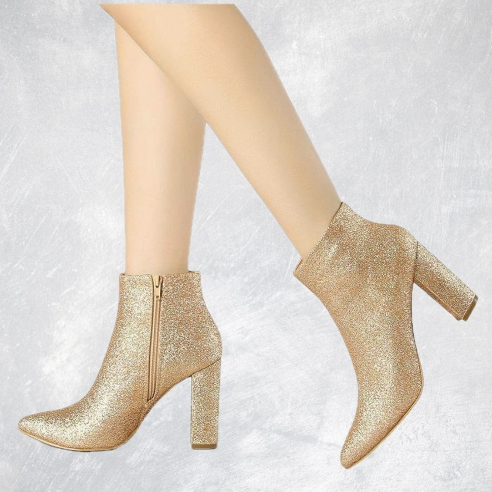 Allegra K Gold Glitter Ankle Boots
